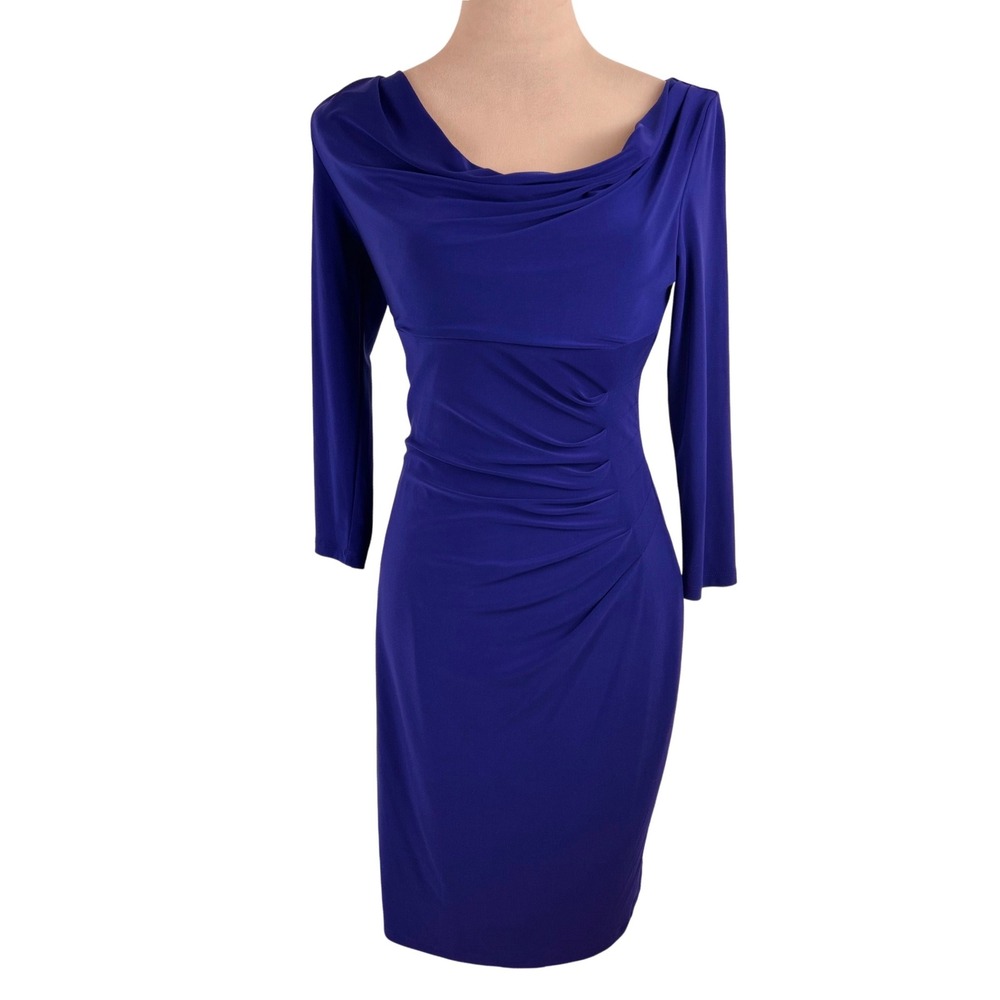 Lauren Ralph Lauren Sheath Dress Royal Blue Ruched Cowl Neck Women 4